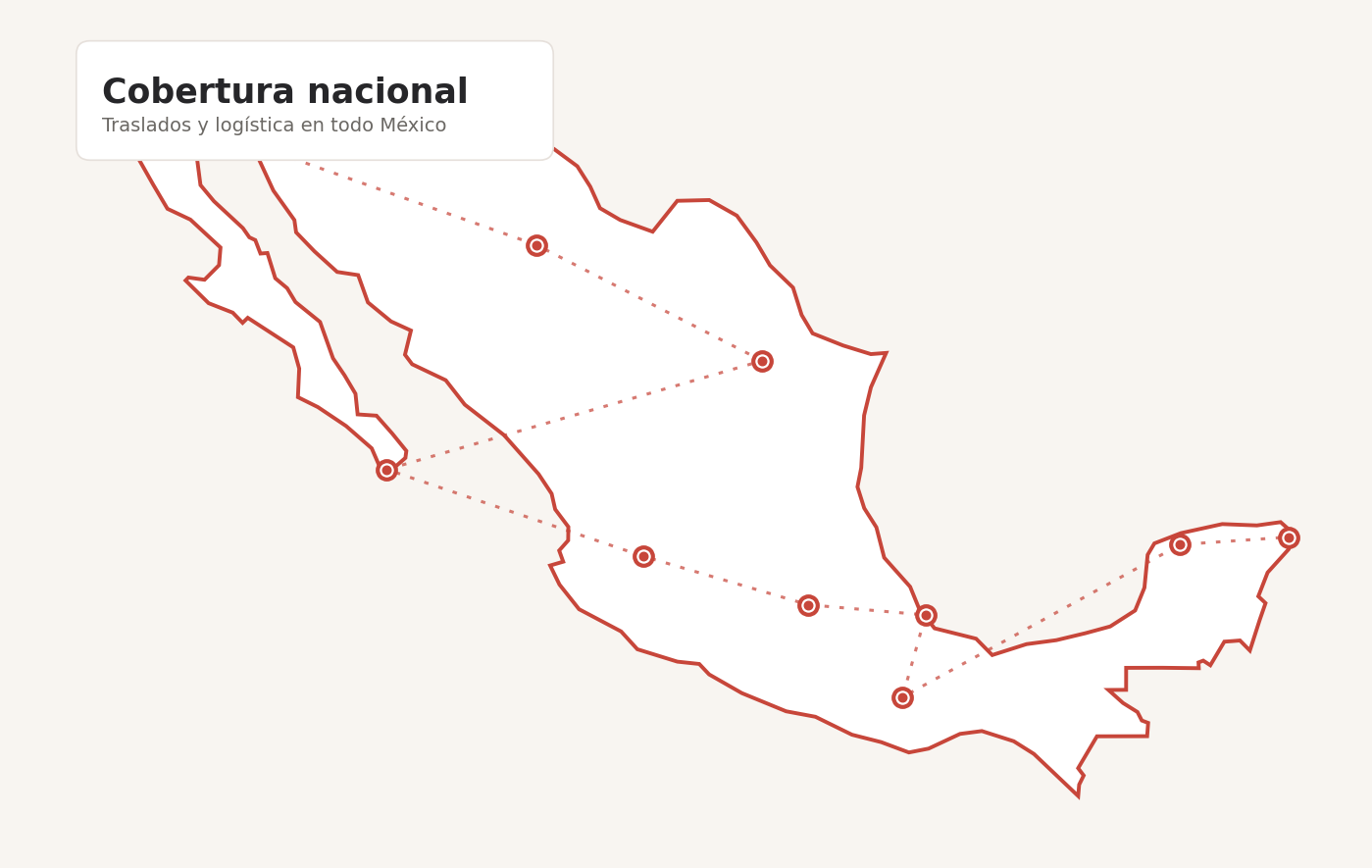 Mapa de cobertura nacional de Rarámuri Tours en México